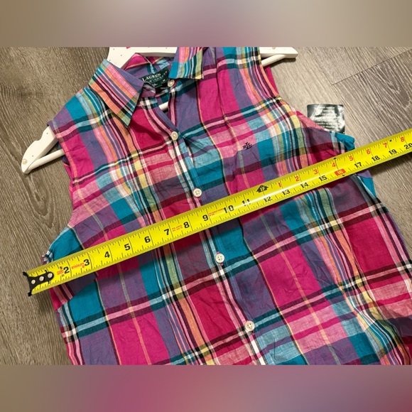 NWT Lauren Ralph Lauren Multicolor Plaid 100% Linen Button Up Sleeveless Shirt M - Picture 5 of 9